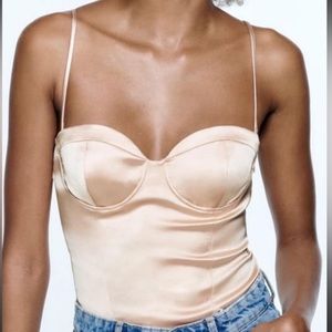 Zara Satin effect bustier top with removal straps. NWT size medium.